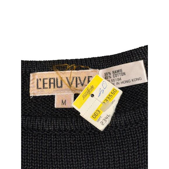 Vintage 1990s Leau Vive black sweater with shoulder pads sequence y2k - Picture 3 of 5